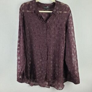 Lane Bryant Women's Size 18/20 Swiss Dot Semi Sheer Blouse Deep Burgundy Shimmer